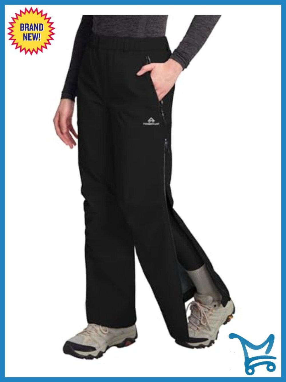3-Layer Hardshell Waterproof Rain Pants 20000mm Breathable Side Zip Ski Snow